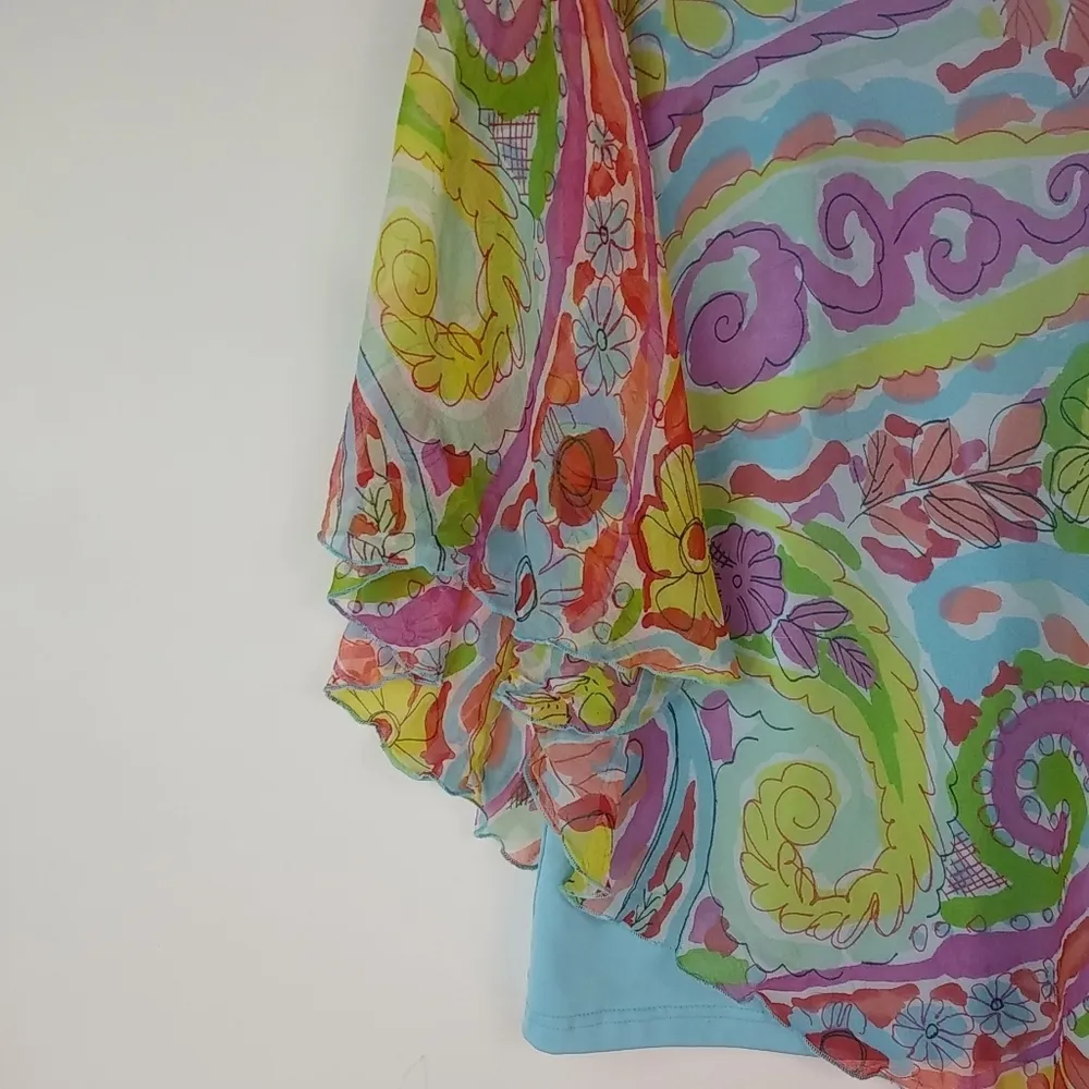 Avenue XL Turquoise Paisley Scarf Top Set Plus Green Size 16 - Image 3