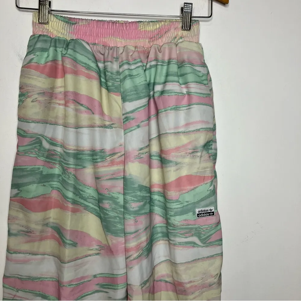 Adidas marbled track joggers pink green size small - Image 4