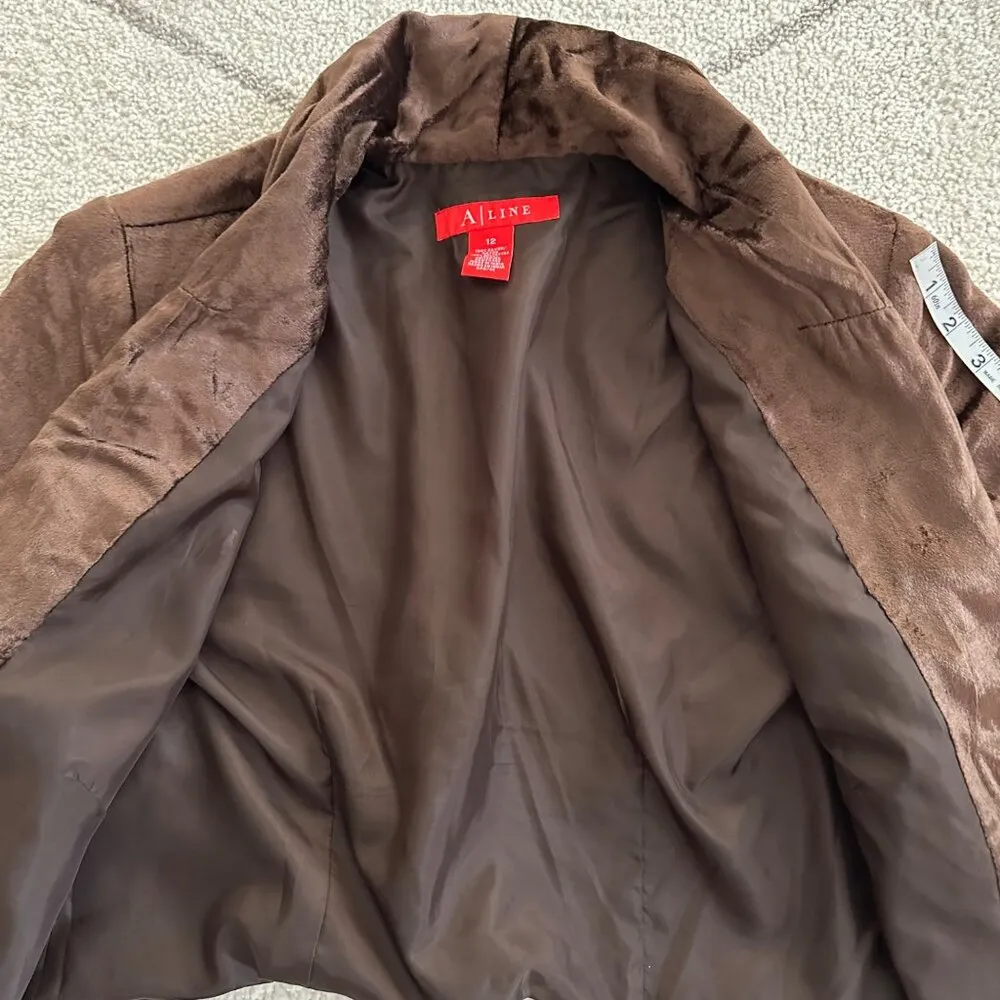 Brown Velvet Cropped Blazer Jacket Single Button Closure Sz 12 - Image 7