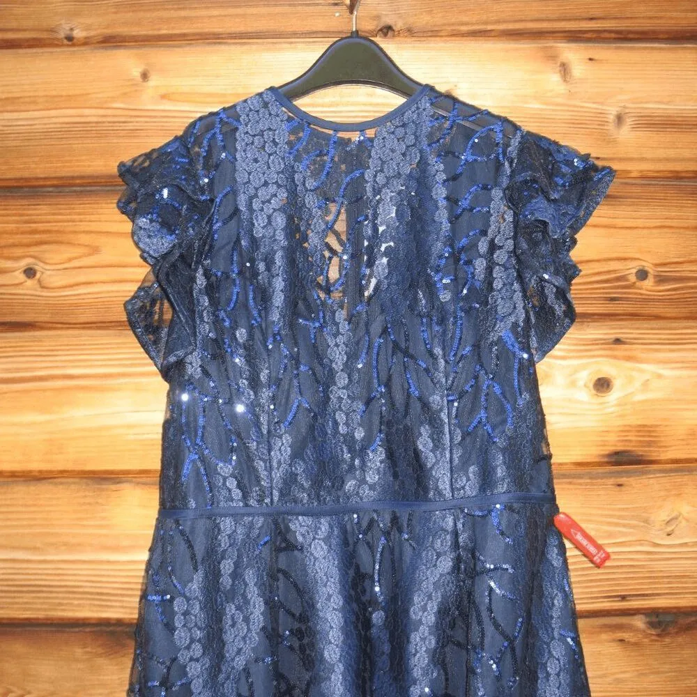 Mac Duggal 12467 Flutter Sleeve Sequin Applique Cocktail Dress Blue 16 - Image 7