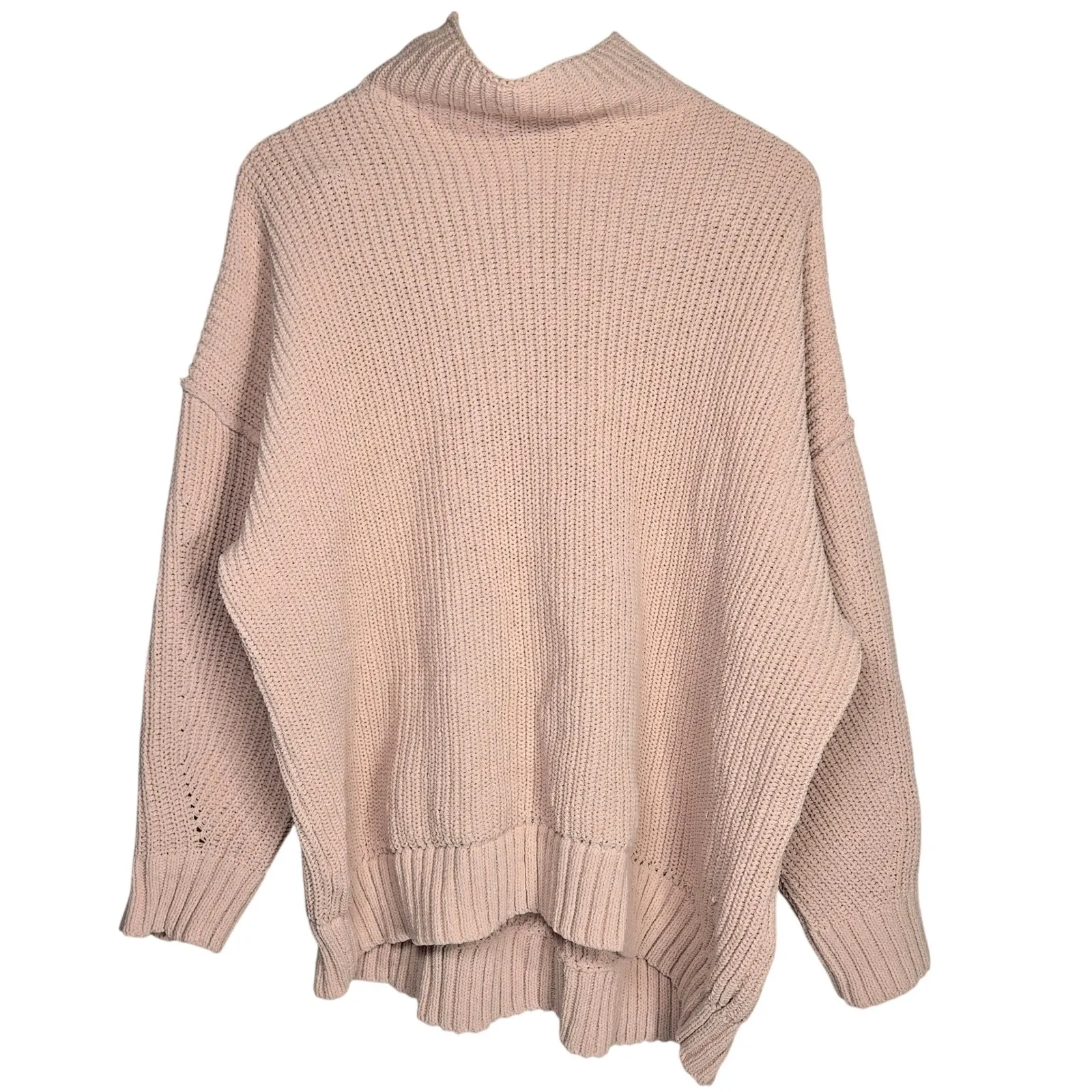 Aerie Oversized Mock Neck Chunky Knit Sweater Blush Pink M - Image 2