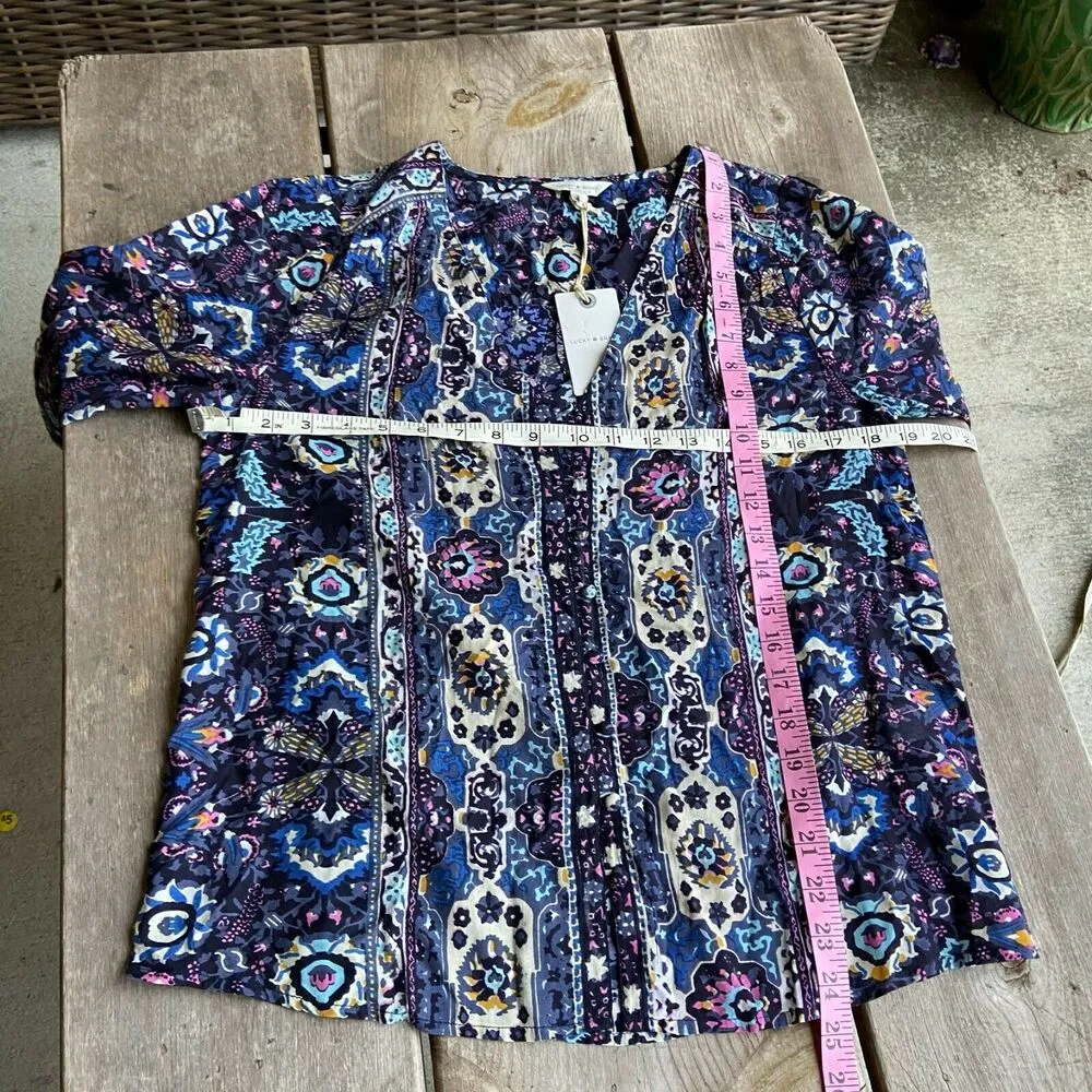 Lucky Brand Womens Blouse Size Small Becca Button Down Peasant Top Blue Pink NEW - Image 6