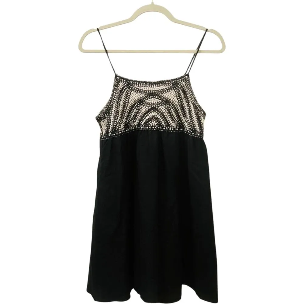 Zara black linen & cream crochet sleeveless Summer Dress XL - Image 5