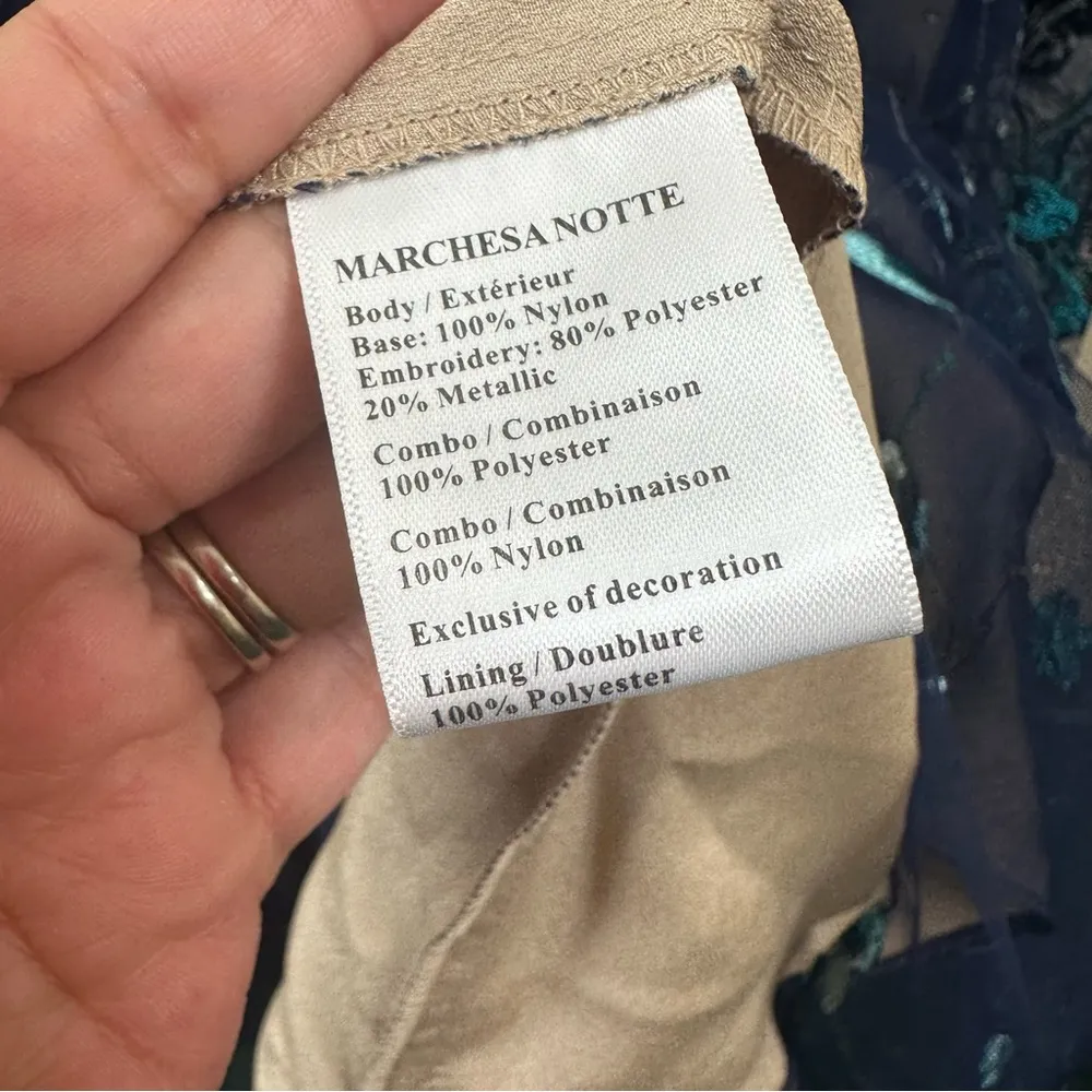 NEW Marchesa Notte Gown Womens 10 Sequin Embroidered Tulle Formal Maxi Dress Blue - Image 7