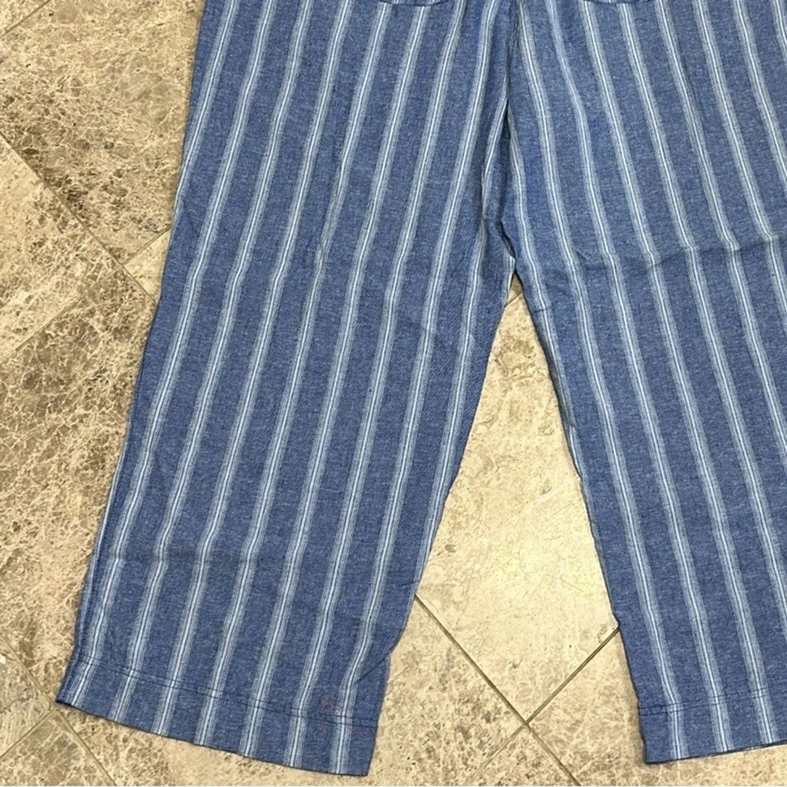 Old Navy Women's Blue Stripe High-Waisted Linen Blend Wide Leg Pants XXL NEW - Image 10