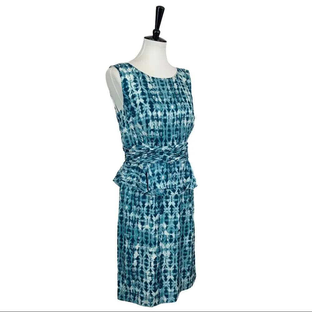 Antonio Melani Women's Dress Silk Peplum Sheath 100% Silk Teal White Size 10 - Image 2