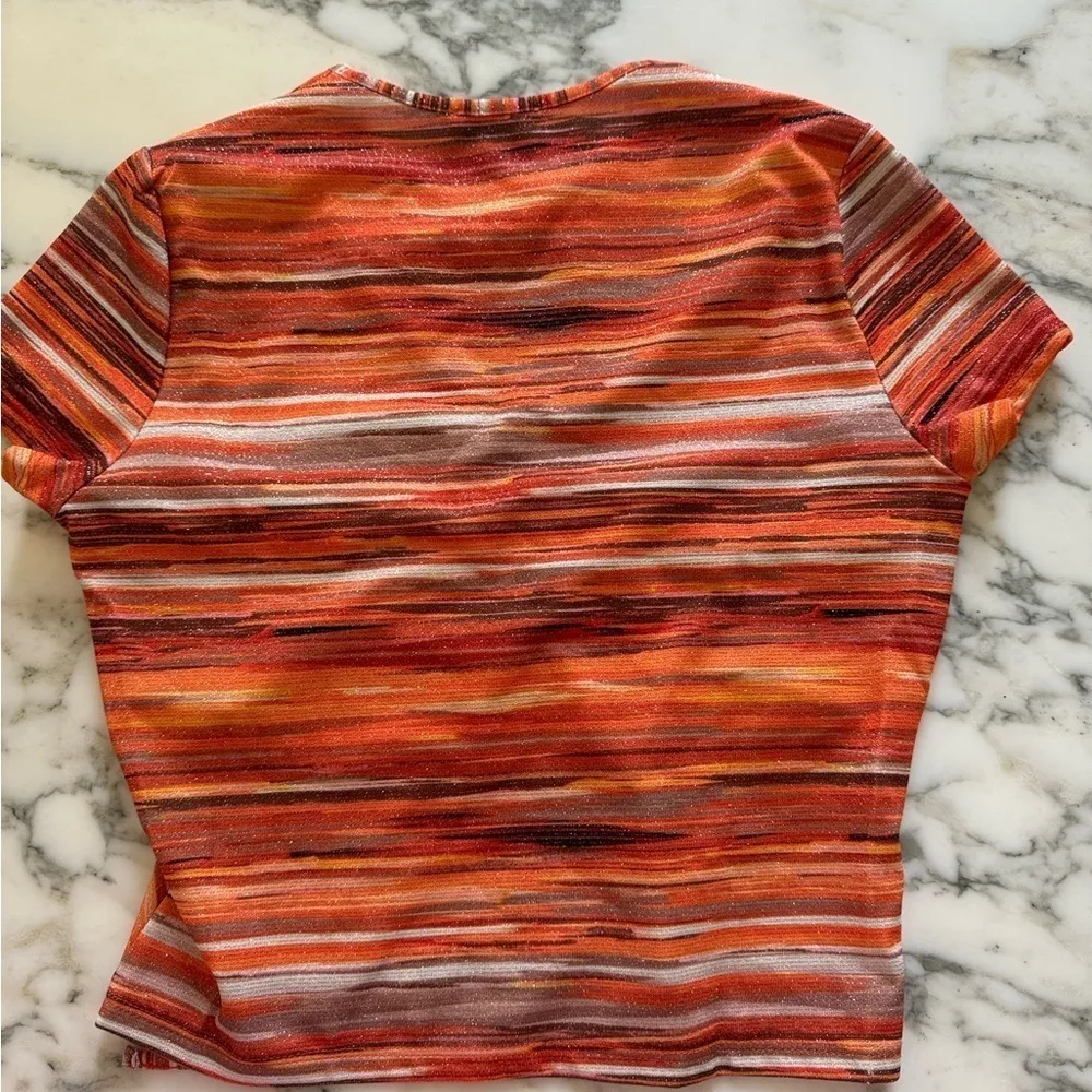 NWOT ASOS Topshop glitter Striped keyhole crop Orange Silver Ruched Top Sz 4-6 - Image 6
