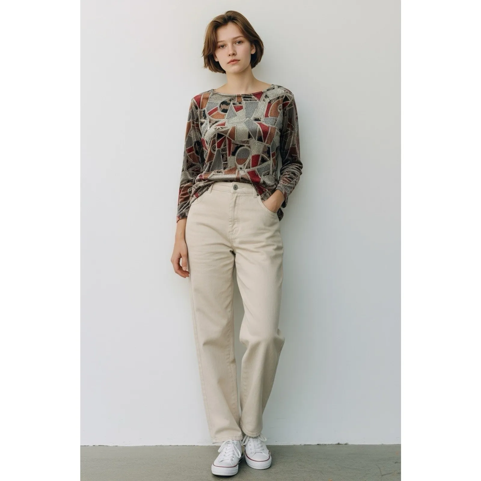 Chico's burnout velvet top with a geometric pattern Size 0 - Image 2