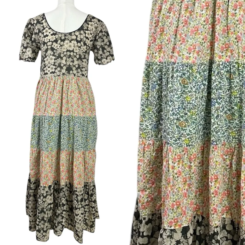 Natural Life Bohemian Patchwork Floral Lucia Tiered Maxi Dress Small Prairie - Image 9