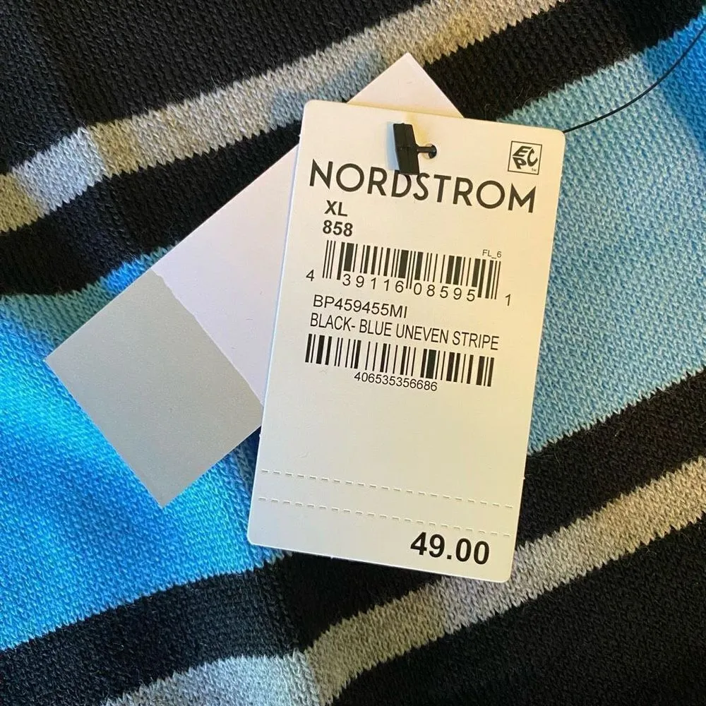 BP. Womens Black Blue Acrylic Mock Neck Quarter Zip Stripe Sweater Size XL NWT - Image 6