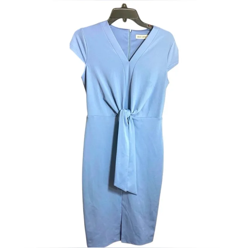 Grace Karin Women’s Small Blue Sheath Tie Front Short Sleeve Pencil Dress NWOT - Image 4