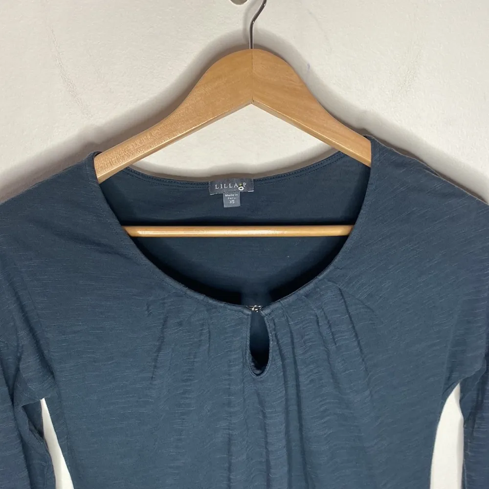 Lilla P deep slate blue pima cotton slub smocked v - Image 15