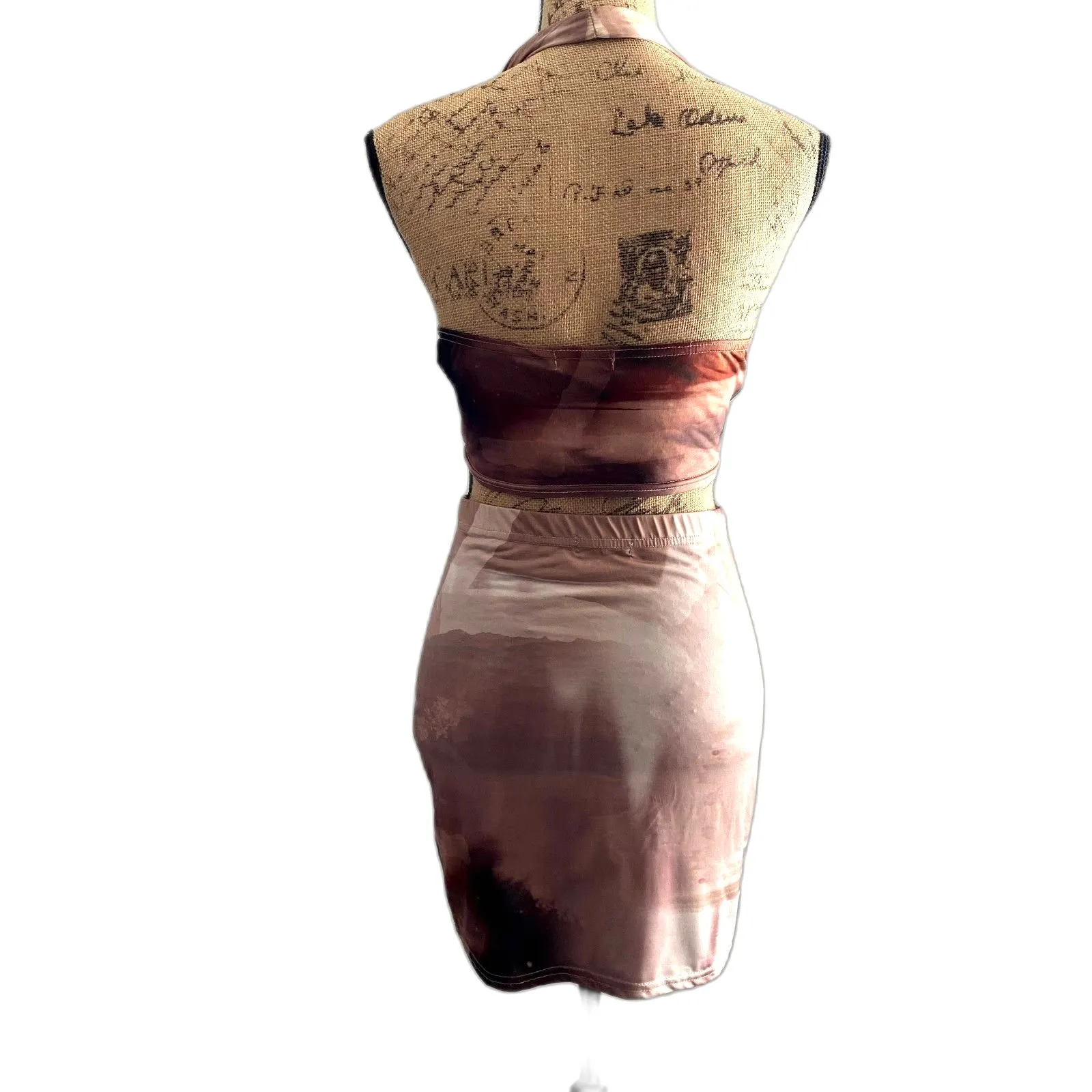 Prettylittlething Neutral Marble 2 Piece Skirt Set Halter Mini‎ US Size 6 - Image 4