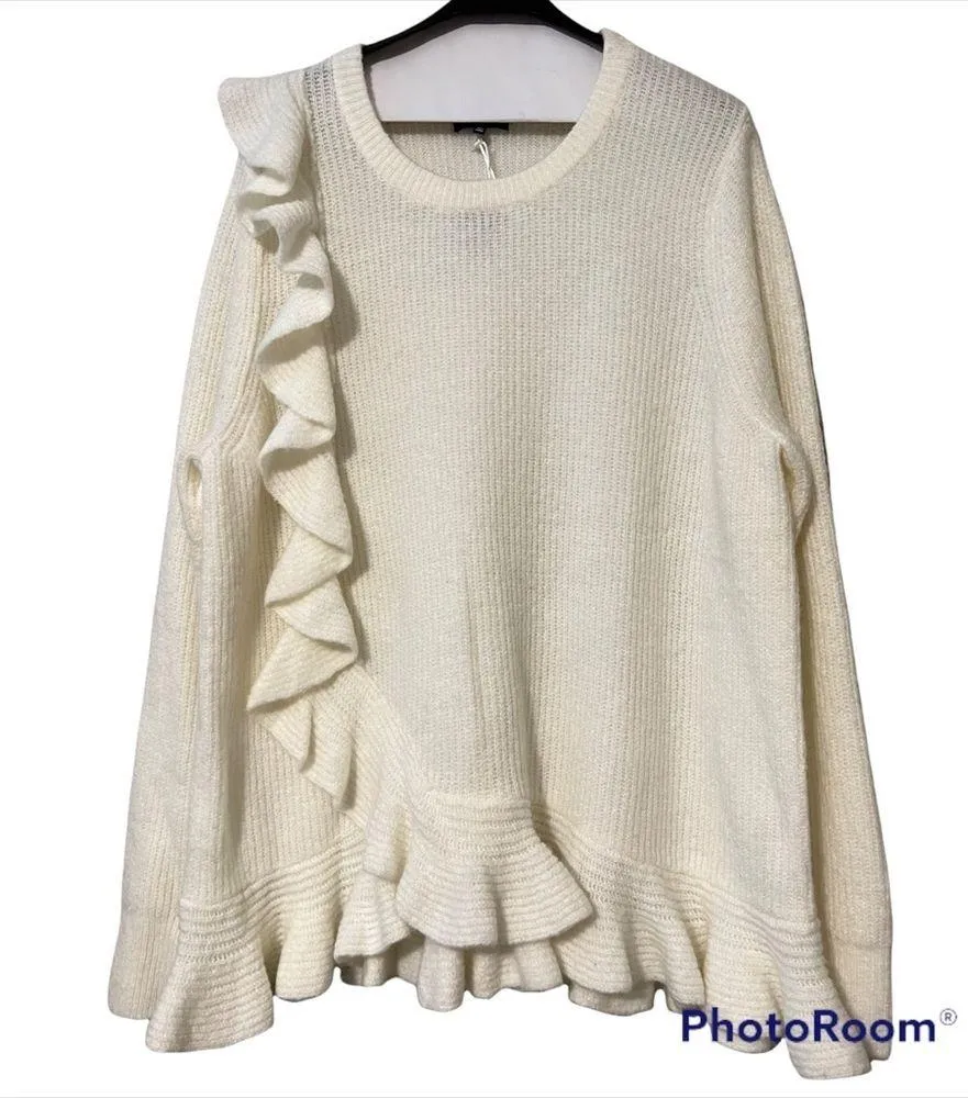 KAARI blue 3X women’s curvy ruffle hem long sleeve ivory sweater soft plus NWT - Image 12