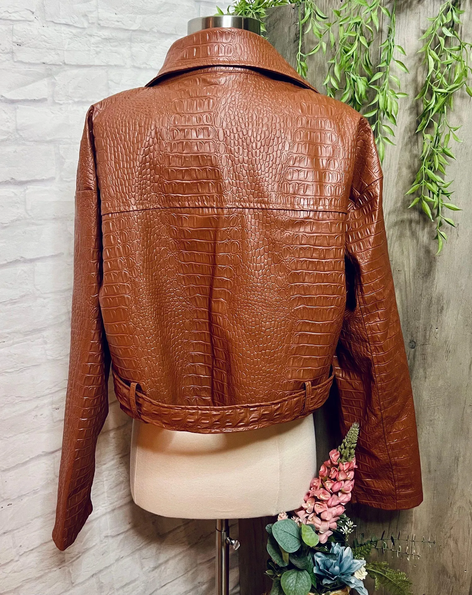 NEW Crocodile Moto Jacket Brown - Image 6