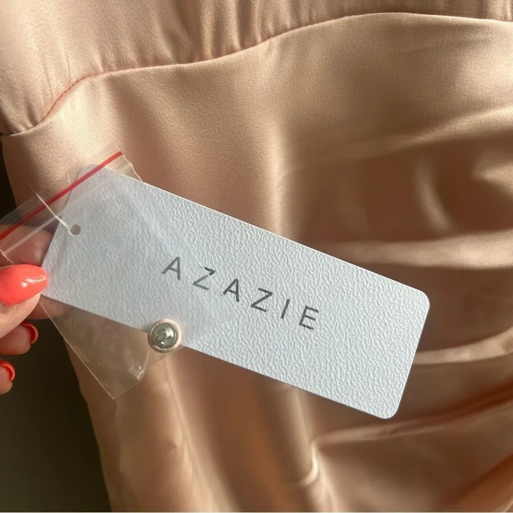 AZAZIE SHANIA NWT Rose Gold Sheath V-Neck Pleated Stretch Satin Dress Size C - Image 10