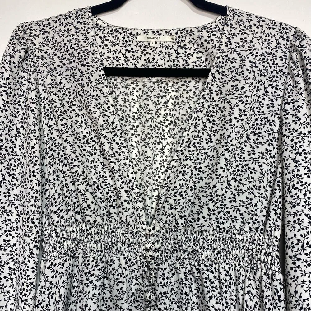 Tularosa Aritzia Long Sleeve Black, White Floral Drift Away High Low Top, Dress - Image 6