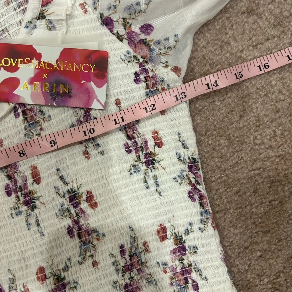 Loveshackfancy x Aerin Floral Lilac Violet Smocked Ruffle Mini Dress - Image 4