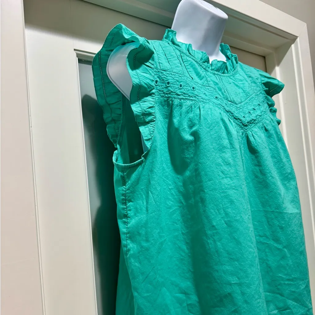 J.Crew Women’s L Ruffle Sleeveless Top Turquoise Eyelet Boho Summer - Image 6