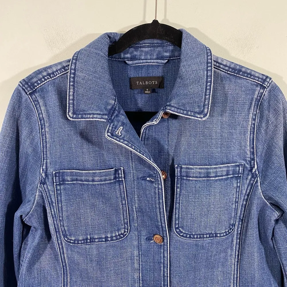 Talbots  Women's Blue Button Up Denim Utility Jacket Shacket Size S - Image 2