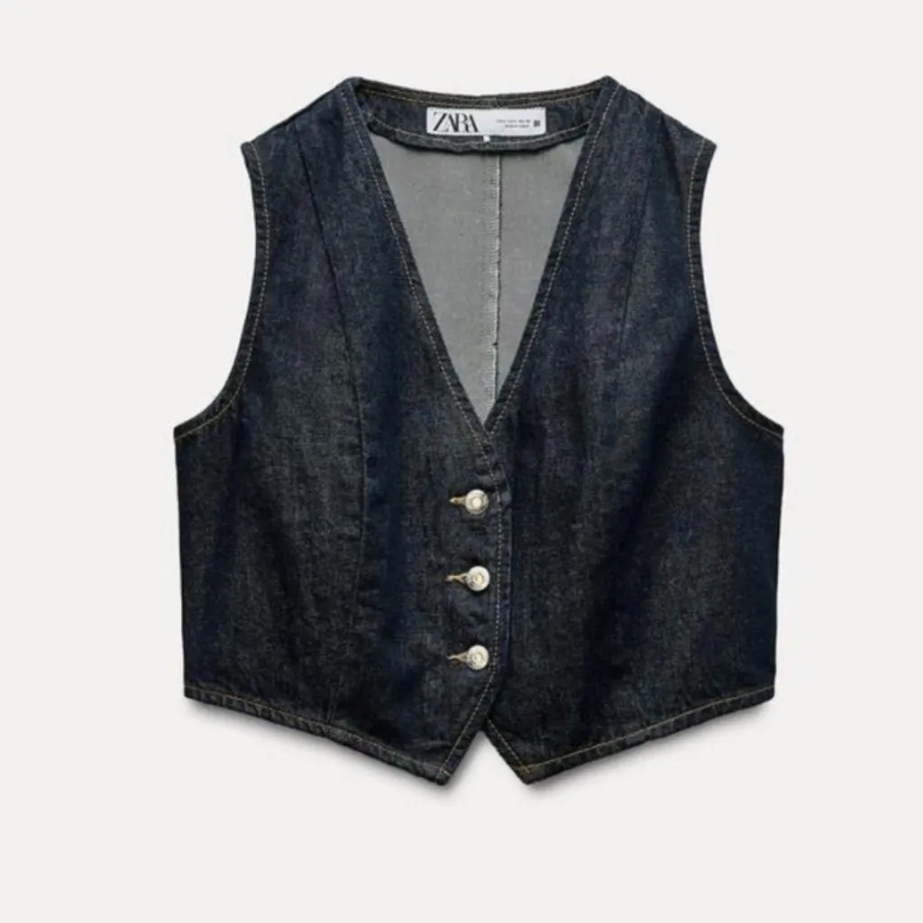 NWOT ZARA Denim Vest Waistcoat Indigo Bloggers Fave XL - Image 4