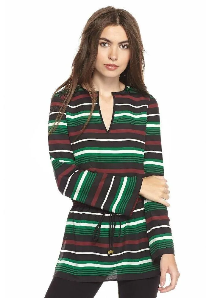 New! MICHAEL KORS Women's Striped Drawstring Top Blouse Tunic XL Long Sleeve - Image 3
