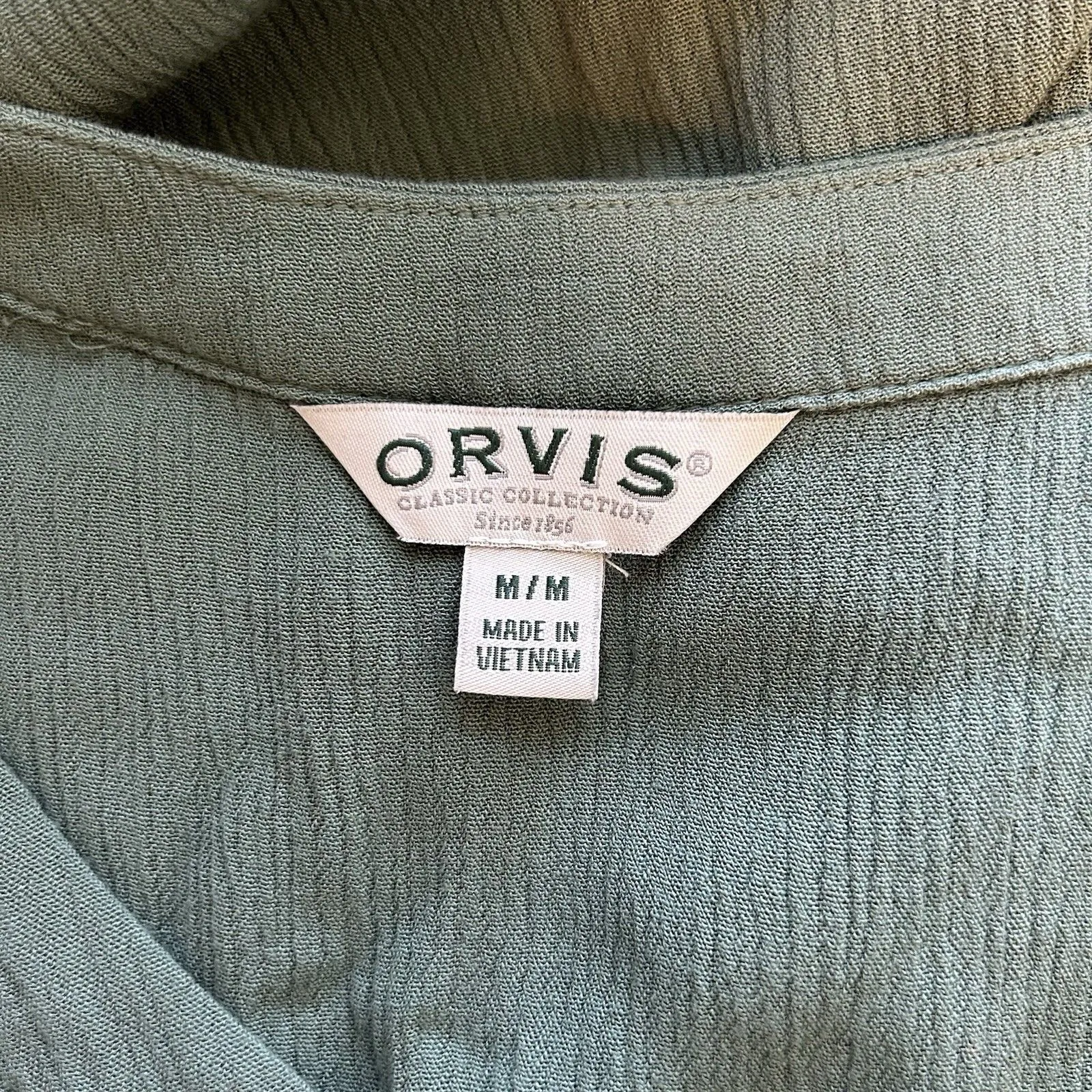 ORVIS Blouse Women's Top Green Button Up V-neck Short Sleeve Hi-Lo Size M - Image 5