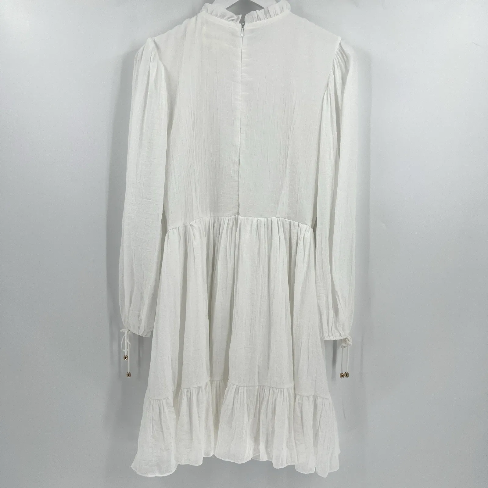 Selfie Leslie Mini Dress‎ White Smocked Ruffle Neck Long Sleeves Whimsy Size XL - Image 6