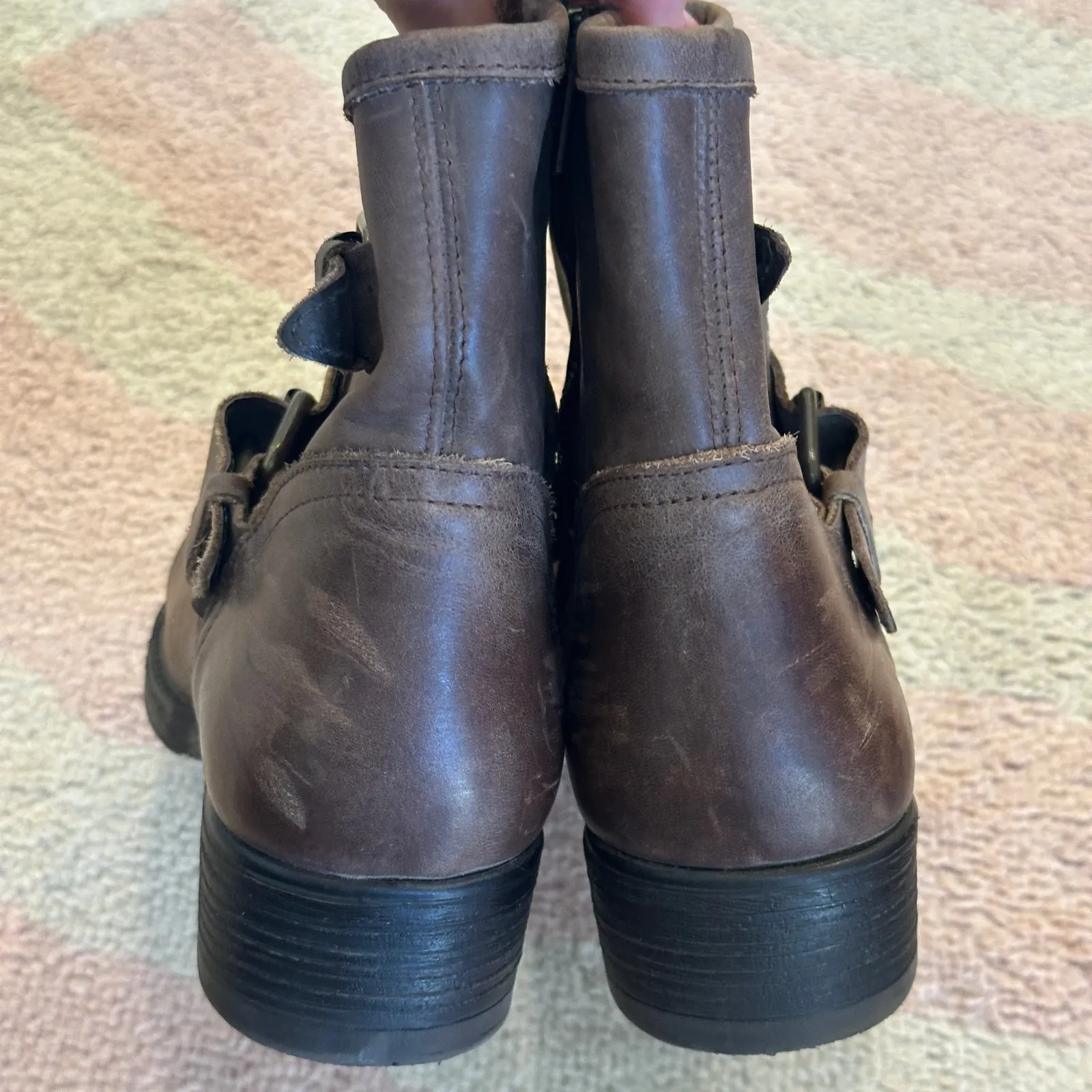 Artisan Zigi Elicia Brown Leather Moto Buckle Ankle Boots Biker Motorcycle Boho - Image 6