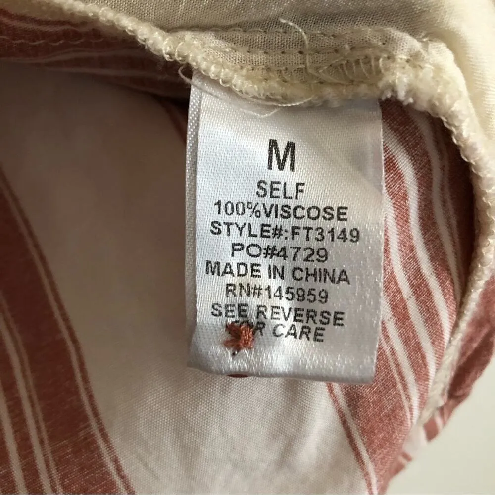 Dress Forum Red Ivory Stripe Short Sleeve Button Up Lightweight Blouse Shirt Top - Image 3