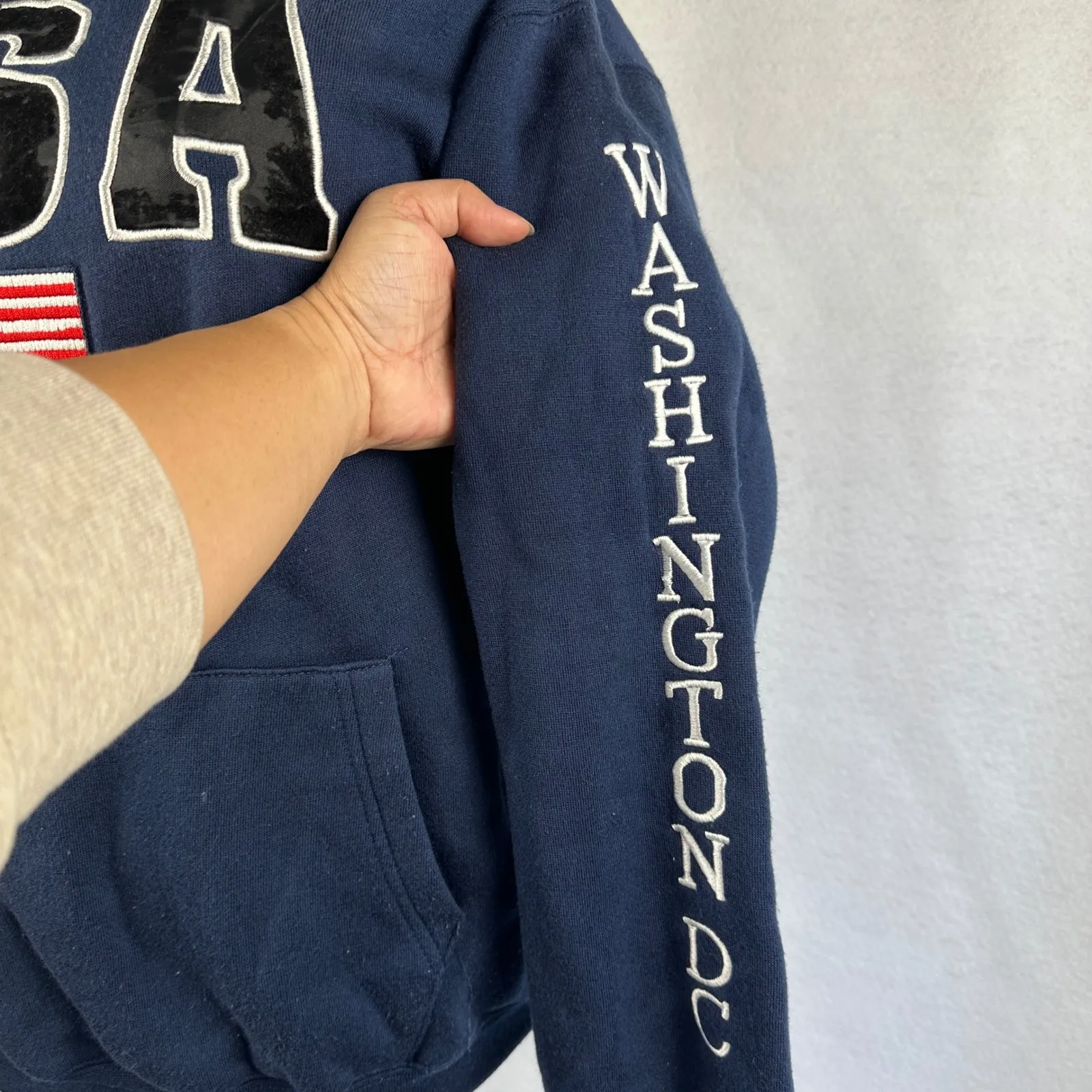 USA Washington DC Embroidered Hoodie Sweatshirt‎ Navy Blue Womens Size Medium - Image 3