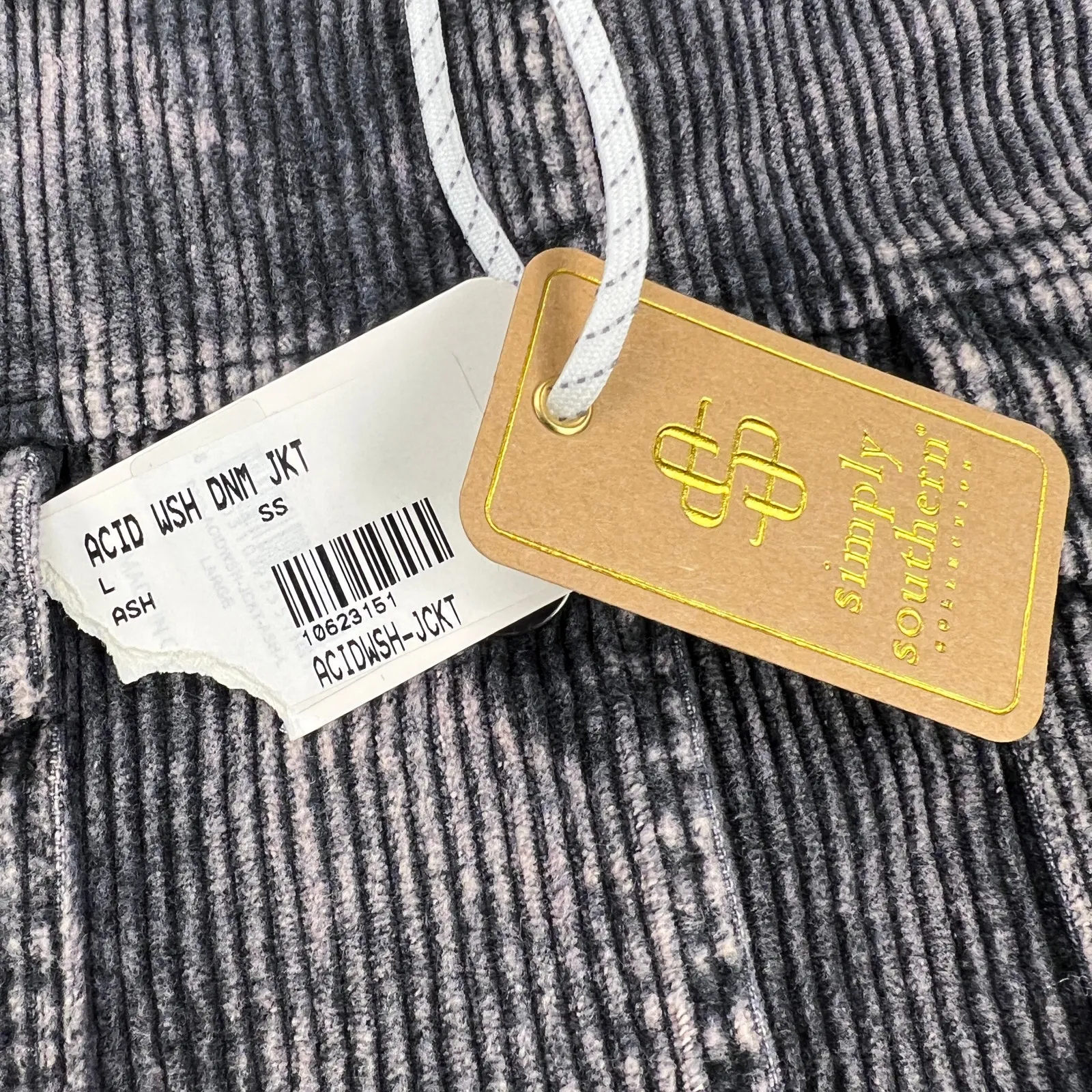 Simply Southern Gray Acid Wash Corduroy Jacket Sherpa Collar Distressed Size L - Image 6