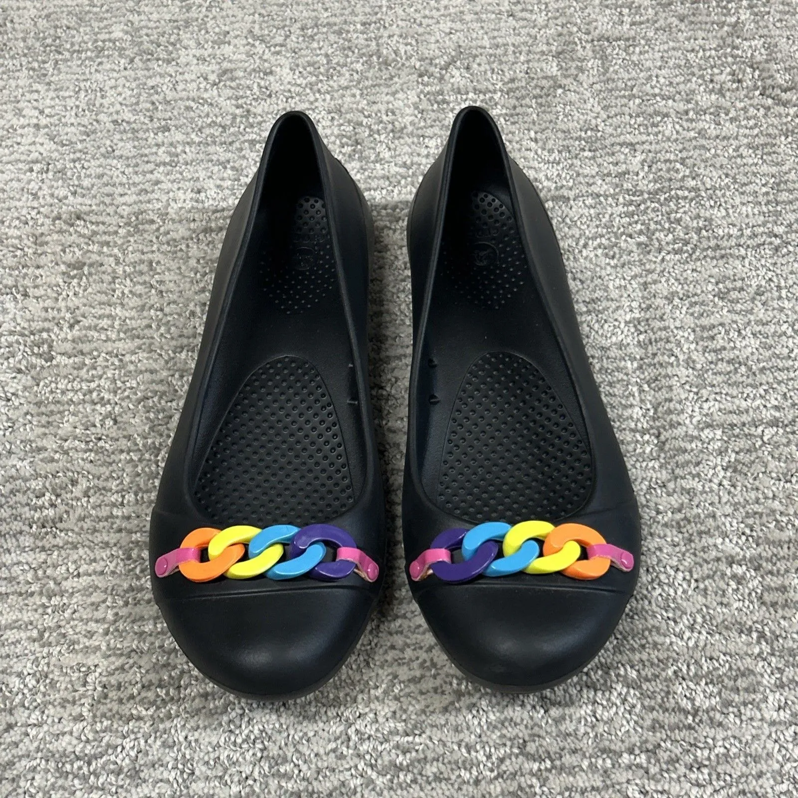 Crocs Gianna Chain Link Ballet Flats Womens 7 Slip On Shoes Black Rubber - Image 2