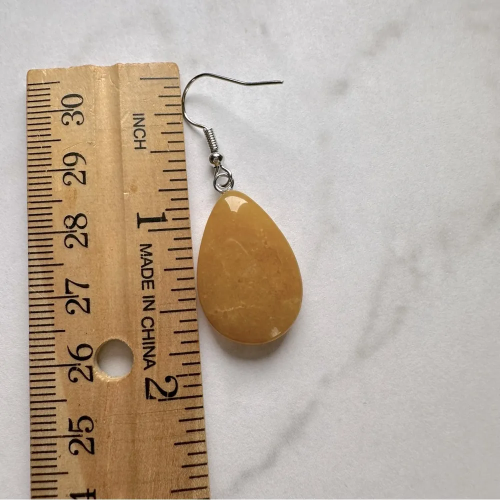 Yellow Jade Teardrop Pendant Hook Earrings - Image 3