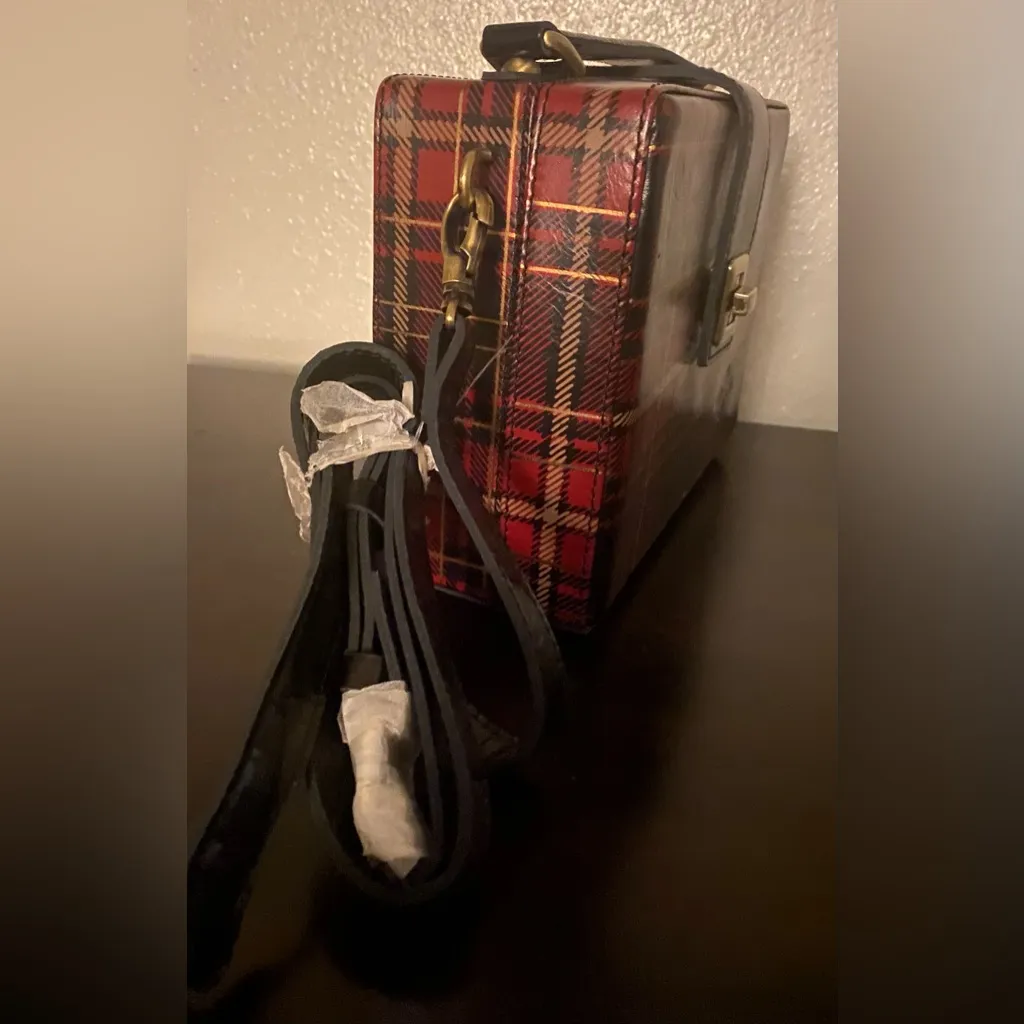 New Patricia Nash Tauria Box Satchel Gold Foil Tartan Shoulder Crossbody Bag NWT - Image 3