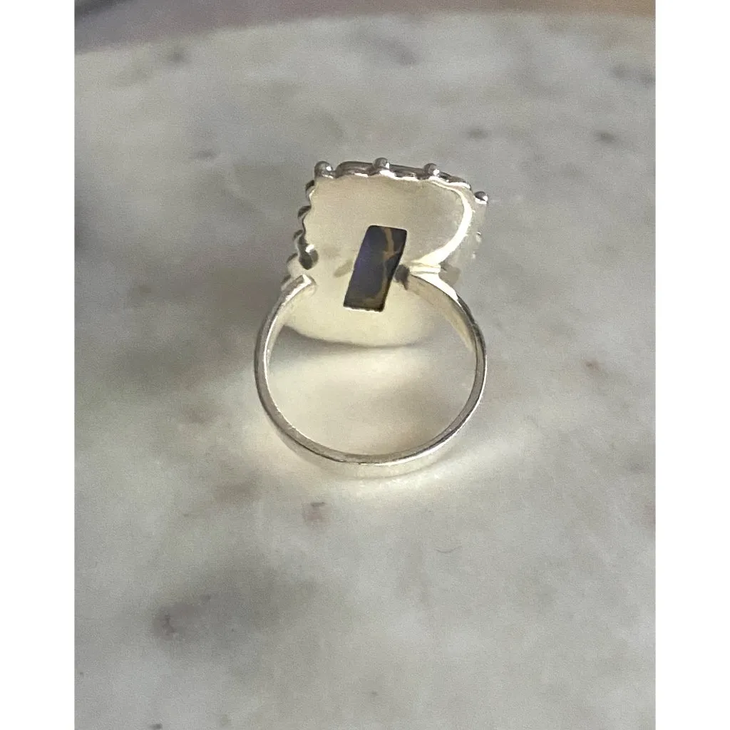 NEW Purple Dahlia Turquoise Square Sterling Silver Scalloped Ring Size 7.5 - Image 4