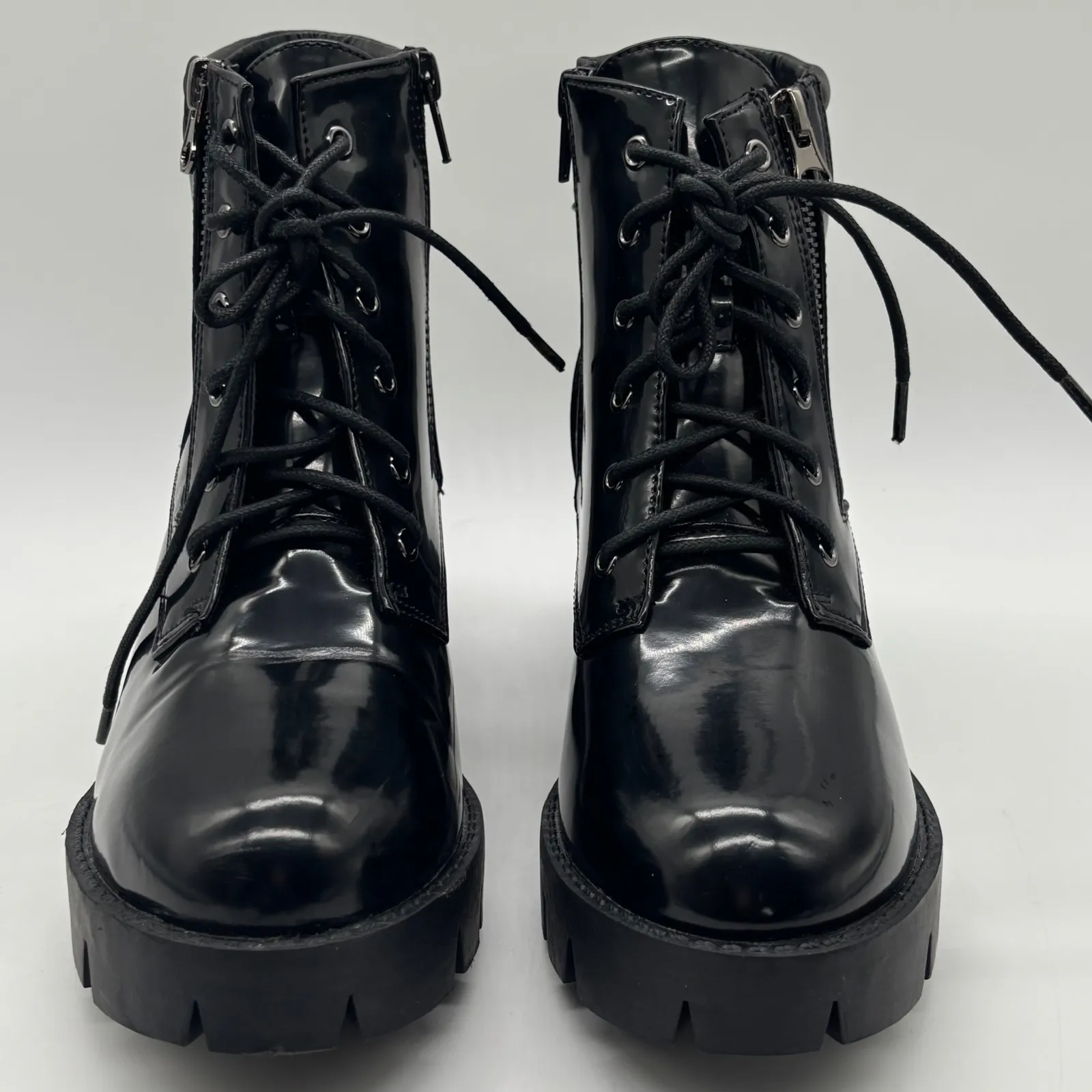 NEW Allegra K Ankle Boots Womens 8.5 Black Lace Up Side Zip Chunky Heel Platform - Image 3