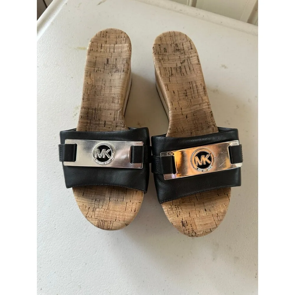 Michael Kors Women's Warren Leather Wedge Platform Open Toe Slides Shoes 10M - Image 2