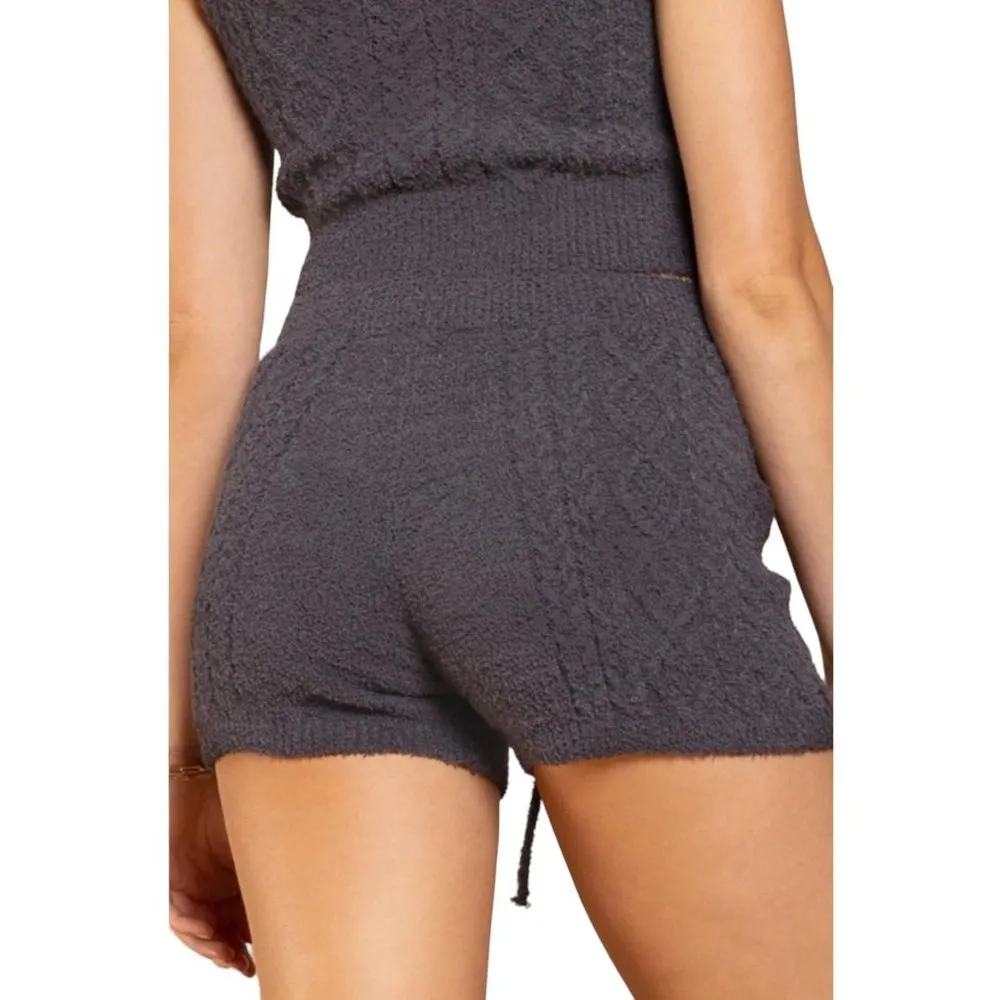 POL Cozy Drawstring Waist Cable Knit Fuzzy Shorts Grey Size Large NWT - Image 3