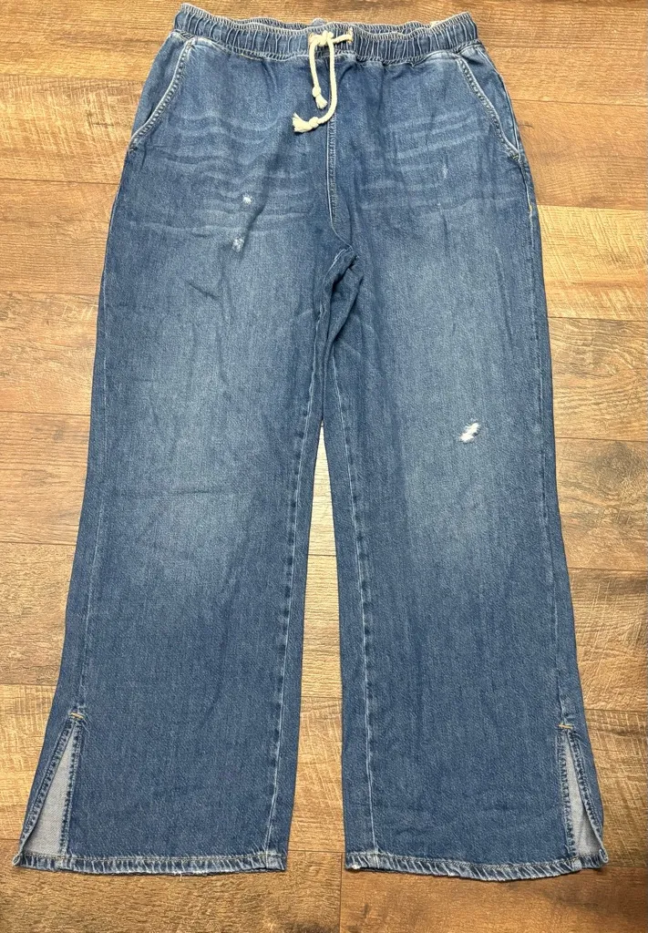 NWT Pilcro Anthropologie Drawstring Pull On Wide Leg Jeans Size Large - Image 1