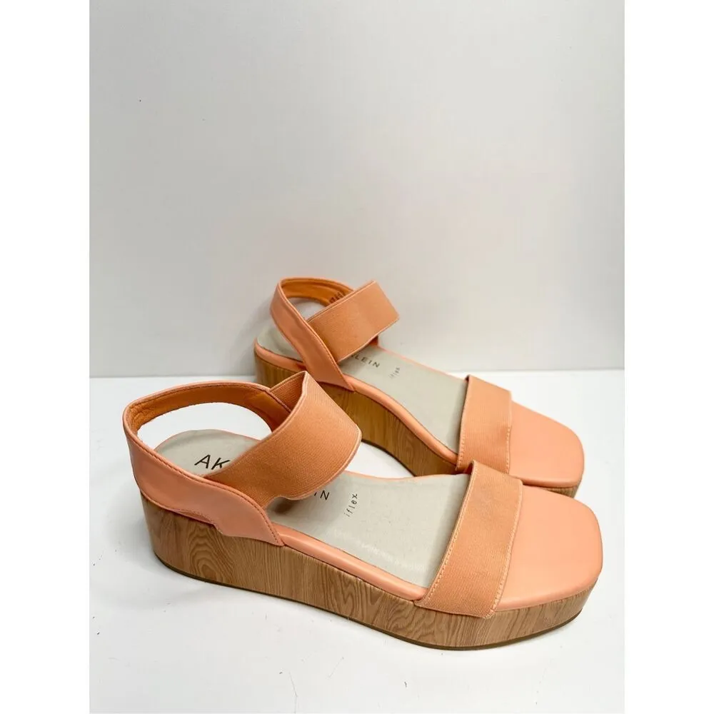 Ann Klein Sandals‎ Size 6.5 Orange Slip On Platform Open Square Toe Summer Shoes - Image 3