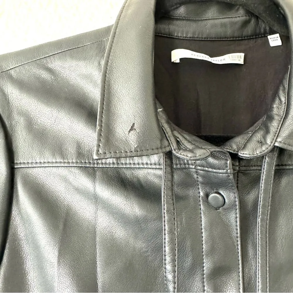 Rebecca Taylor Black Faux Leather Long Sleeved Romper Size 6 - Image 9