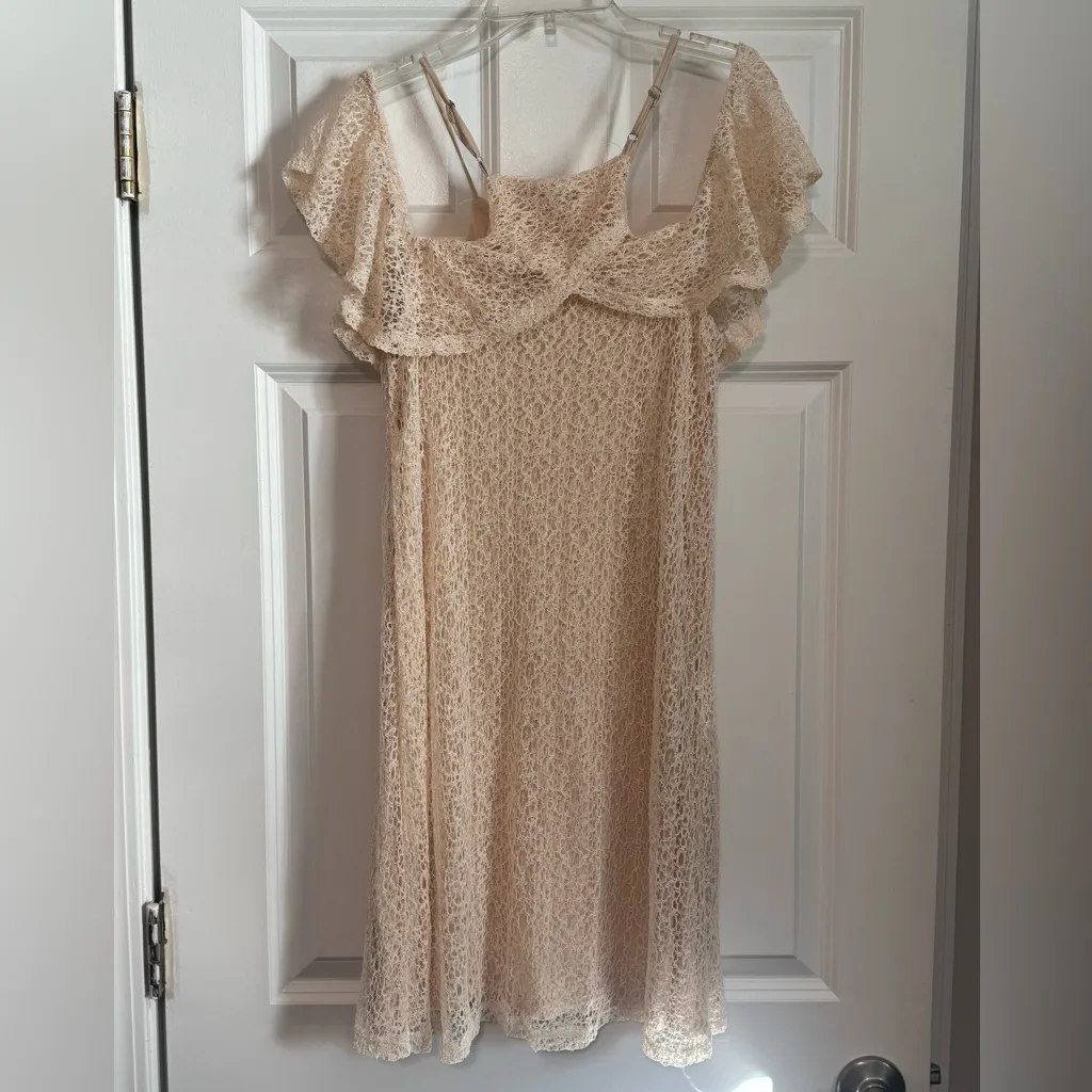 Paper Crane High Neck Cold Shoulder Adjustable Spaghetti Strap Cream Dress Small - Image 4