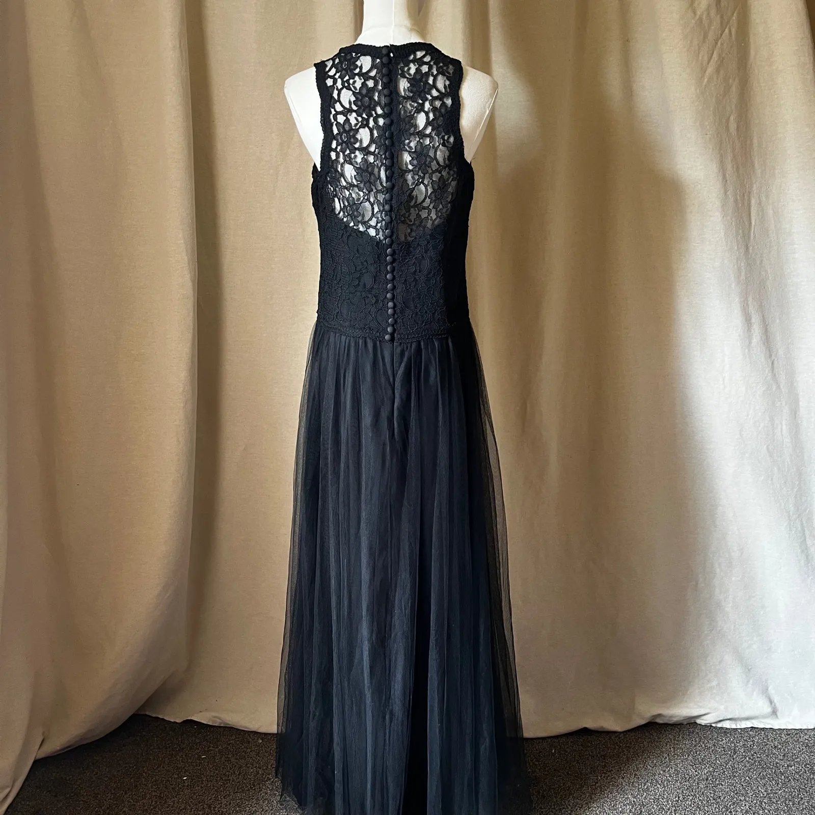 Bill‎ Levkoff Black Lace Illusion Bodice Tulle Maxi Gown Size 10 - Image 5