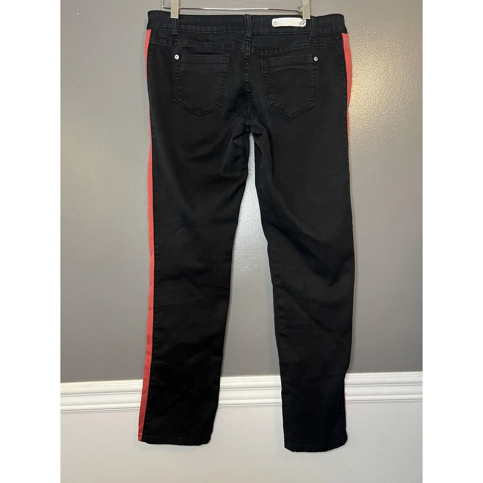 Puzzle Jeans Womens 13 Black Red Racing Stripe Stretch Skinny Jeans 5 - Image 4
