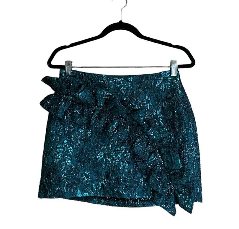 NWOT ZARA BLOGGERS FAV FESTIVE TEAL RUFFLE JACQUARD MINI SKIRT - Image 7