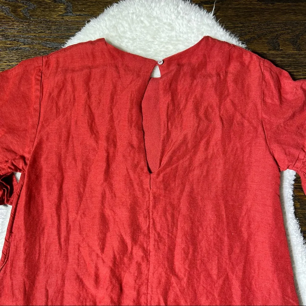 Urban Outfitters Suddenly Spring Red Linen Blend Ruffle Dress - Image 10