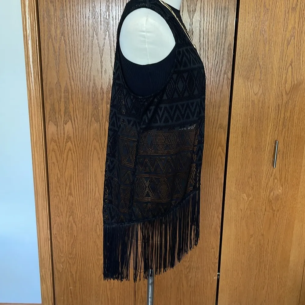 Eyeshadow Black Boho Fringe Vest Size L - Image 2