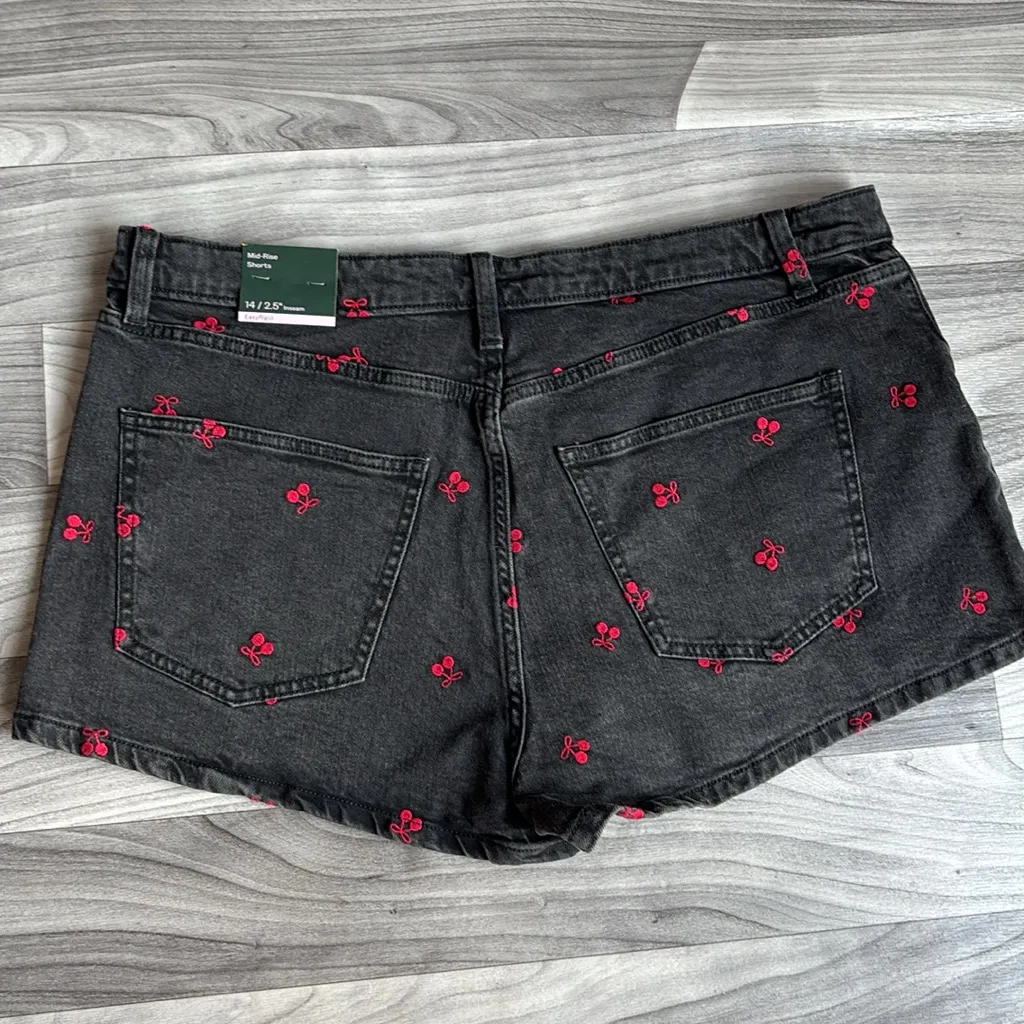 Wild Fable Black Jean Shorts with Red Embroidery - Image 3
