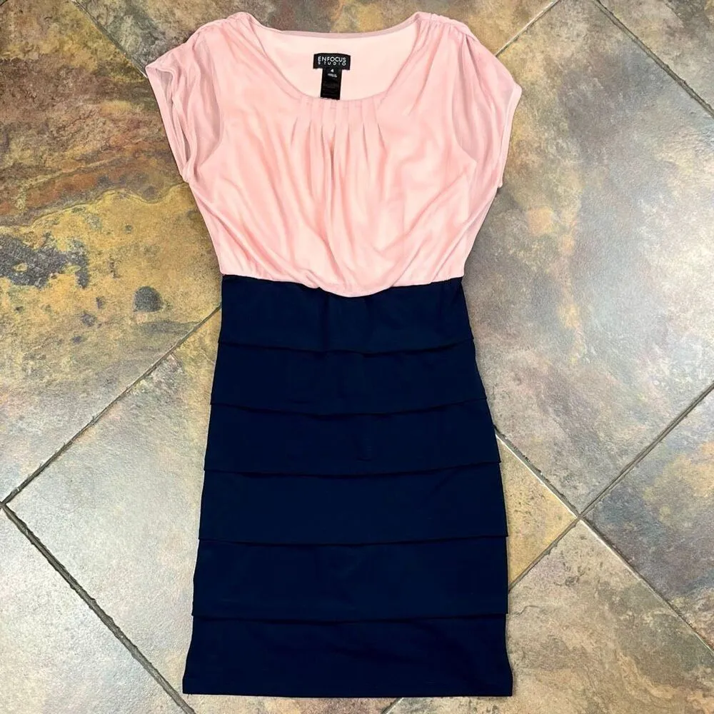 Enfocus Studio Pink Navy Blue Mini Dressy Dress 4 - Image 5